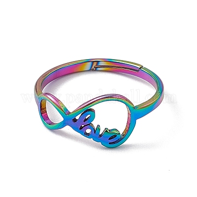 Ионное покрытие (ip) 201 нержавеющая сталь бесконечность любовь регулируемое кольцо для женщин RJEW-C045-03M-1