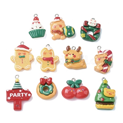 Подвески из непрозрачной смолы на рождественскую тематику RESI-I344-02P-1