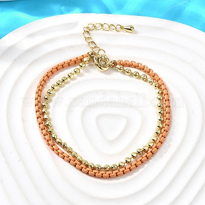 Браслеты из латунных бусин в два ряда BJEW-U040-02G-02-1