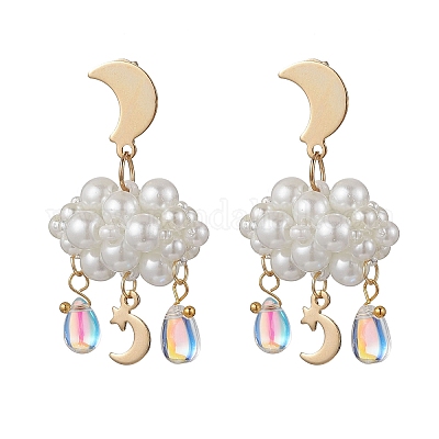 Серьги-гвоздики из стеклянных бусин в форме облака 3D EJEW-MZ00644-02-1