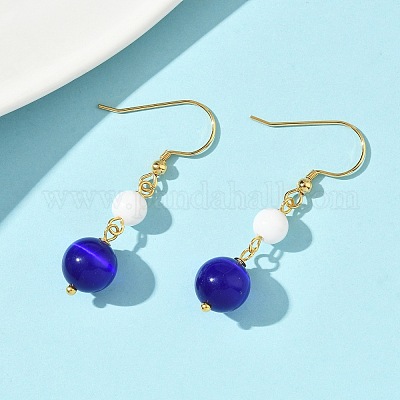 Серьги-подвески кошачий глаз из нержавеющей стали 304 с гальваническим покрытием EJEW-Z129-14G-02-1