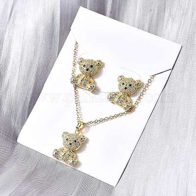 Комплекты серег-гвоздиков и ожерелий с подвесками из латуни с микропаве из кубических цирконий SJEW-Z002-01G-1