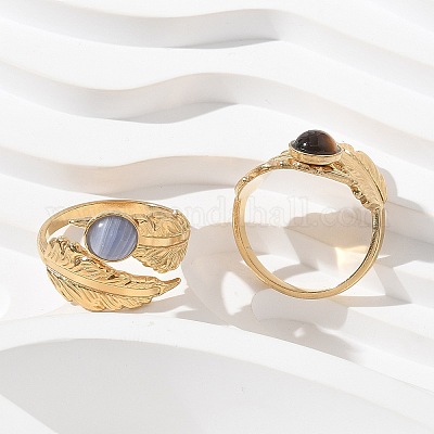 Круглые натуральные смешанные кольца из камня RJEW-C119-08G-1