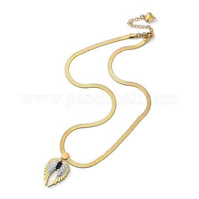 Ожерелье с подвеской в виде крыльев из горного хрусталя и цепочками с рисунком «елочка» из нержавеющей стали 304 NJEW-C022-02G-1