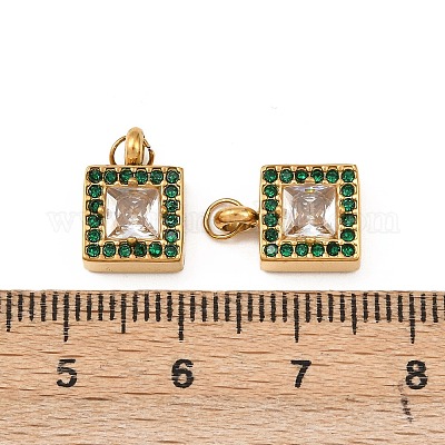 Подвески из нержавеющей стали 304 с прозрачными кубическими цирконами и изумрудными стразами STAS-G364-06G-1