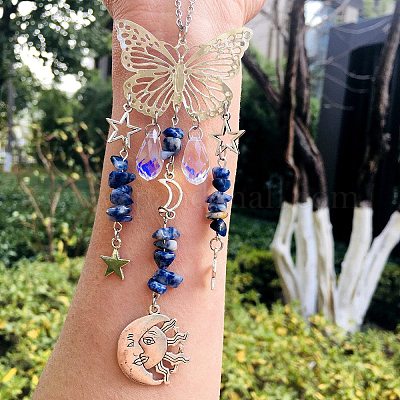 Подвески-бабочки из стекла и металла в форме каплевидной формы PW23041182297-1