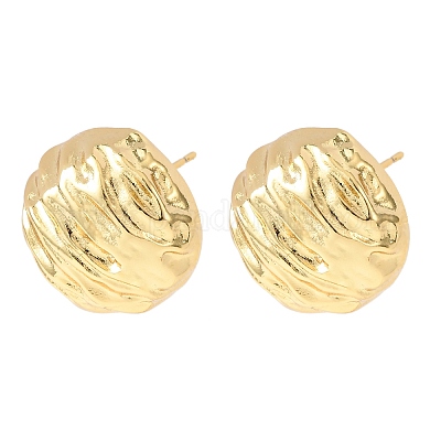 Текстурированные круглые латунные серьги-гвоздики EJEW-D346-05G-1