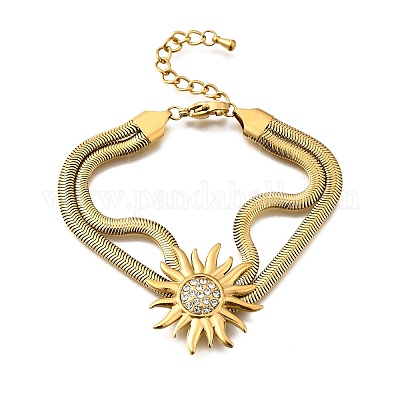 Многослойные браслеты из нержавеющей стали 304 подсолнух BJEW-135-01G-1