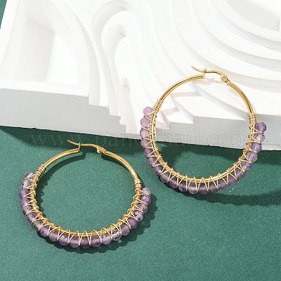 Серьги-кольца с бусинами EJEW-JE03830-02-1