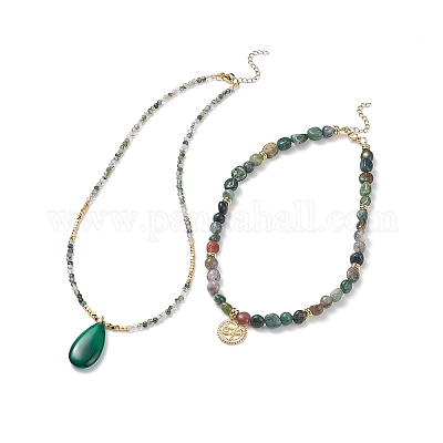 Наборы ожерелий из натурального мохового агата для женщин NJEW-JN03987-1