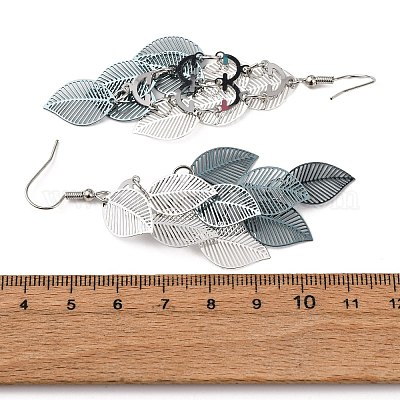 Серьги-подвески в форме листьев из нержавеющей стали 430 EJEW-A137-08P-03-1