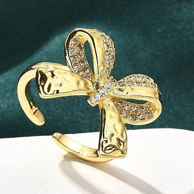 Кольца-манжеты для пальцев с покрытием из латуни с микропаве из прозрачного кубического циркония для женщин RJEW-M028-31G-01-1