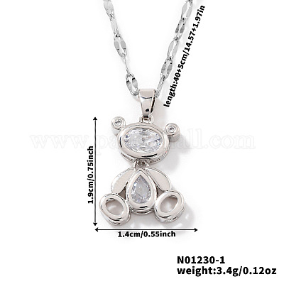 Милые 3D-ожерелья с подвеской в виде медведя из латуни с прозрачными кубическими цирконами для женщин CY9372-1-1