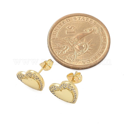 Женские серьги-гвоздики из латуни с микропаве и прозрачным кубическим цирконием EJEW-U034-02G-02-1