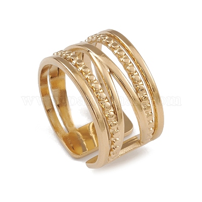 Ионное покрытие (ip) 304 нержавеющая сталь крест-накрест открытые манжеты кольца для женщин RJEW-G285-27G-1
