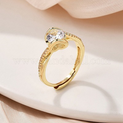 Кольца для женщин с микропаве из латуни и прозрачными кубическими цирконами RJEW-U049-01G-1