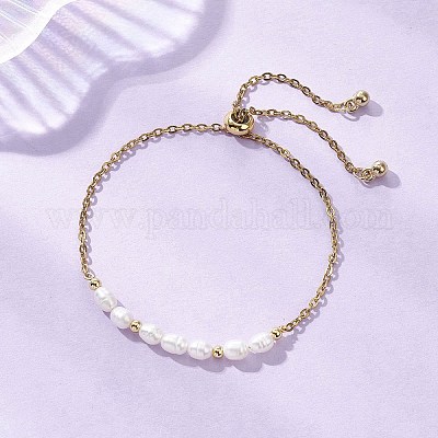 Регулируемые цепочки из нержавеющей стали 304 и браслеты-слайдеры из натурального культивированного пресноводного жемчуга BJEW-JB12713-1