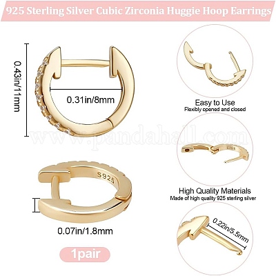 1 пара 925 серег-колец из стерлингового серебра с прозрачным кубическим цирконием EJEW-BBC0001-37G-1