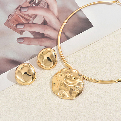 Комплекты из колье и серег-гвоздиков с текстурированным железом FO0024-1