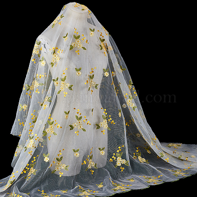 Полиэстер кружевная ткань с цветочным узором DIY-WH0061-021B-1