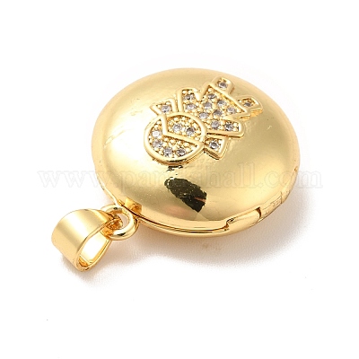 Подвески в виде медальонов из латуни с микропаве из прозрачного кубического циркония KK-M227-04G-1