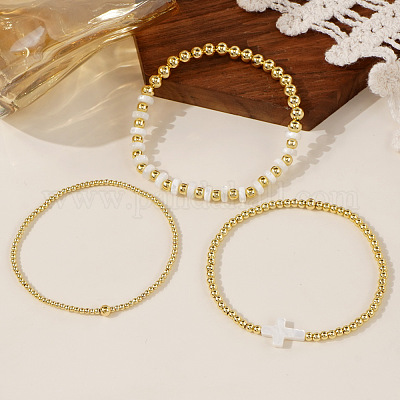 3шт 3 стиля латунные круглые бусины эластичные браслеты для женщин VH3175-1