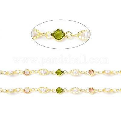 Плоская круглая и овальная цепь ручной работы из экологически чистой латуни и стекла CHC-E023-26G-1