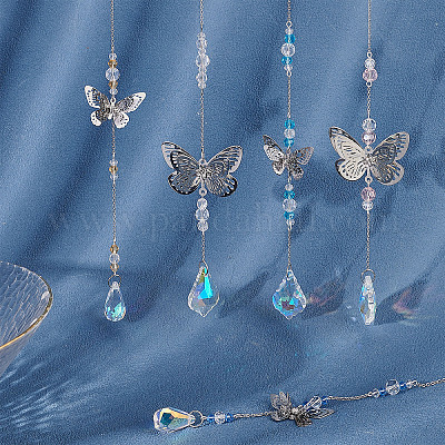 Pastèque pierre verre papillon suspendu attrape-soleil pendentif décoration  en gros pour création de bijoux 
