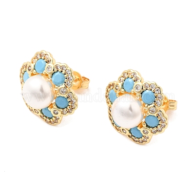 Серьги-гвоздики из латуни с микро-паве и прозрачным фианитом EJEW-A135-21G-1