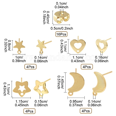 16 шт. 4 стиля фурнитуры для сережек-гвоздиков из нержавеющей стали 304 STAS-FS0001-85G-1
