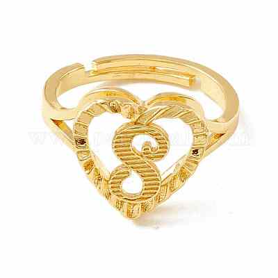 Настоящие 18-каратные позолоченные латунные регулируемые кольца с алфавитом RJEW-M139-18S-1