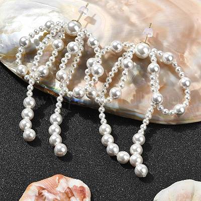 Серьги-гвоздики с подвесками и жемчугом EJEW-TA00342-1