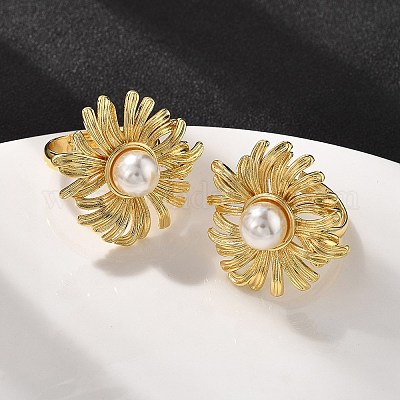 Латунные кольца с подсолнухом для женщин RJEW-S622-02G-1