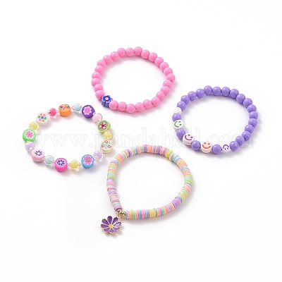 Set di braccialetti per bambini elasticizzati con perline per il viso  sorridente all'ingrosso 