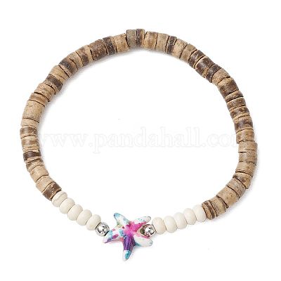 Браслеты из кокосовых бусин с морскими черепахами и морскими звездами BJEW-JB11882-04-1