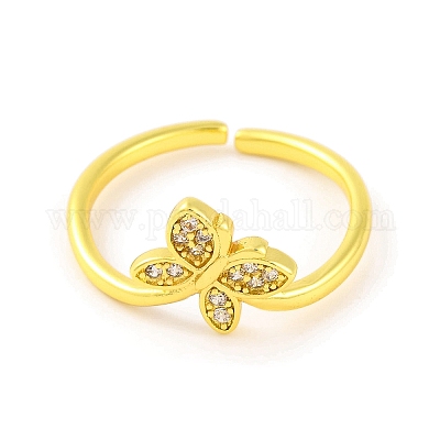 Открытые манжеты из латуни с бабочкой и микро-паве с прозрачным фианитом для женщин RJEW-U003-07G-1