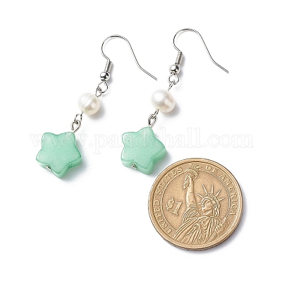 Серьги с подвесками в форме звезды из натуральных и синтетических драгоценных камней для женщин EJEW-JE05063-1