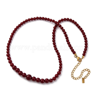 Ожерелья из круглых градуированных бусин из натурального родохрозита и ракушечного жемчуга NJEW-U026-25G-1