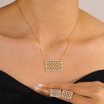 Комплекты из латунных прямоугольных подвесок и серег-гвоздиков с микропаве из прозрачных кубических цирконий для женщин LN2687-1