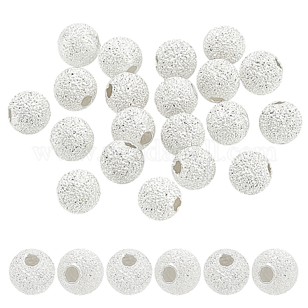 Pandahall Elite 20 Stück rund 925 strukturierte Perlen aus Sterlingsilber STER-PH0002-18-1