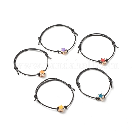 Star Acrylic Enamel Beads Adjustable Cord Bracelet for Teen Girl Women BJEW-JB07050-1