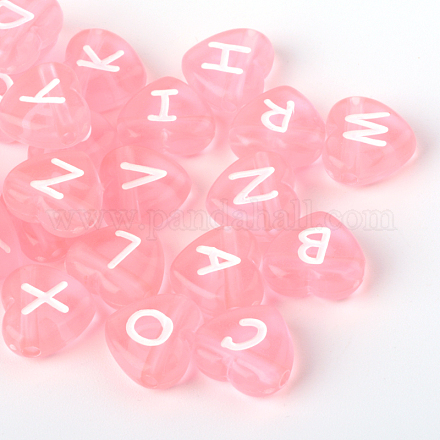 Perles de lettre à trou horizontal coeur acrylique transparent TACR-Q101-01A-1