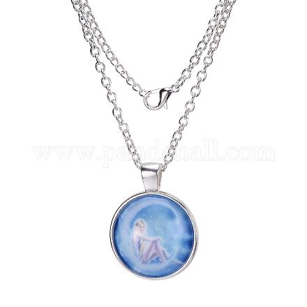 Fairy Pattern Flat Round Glass Pendant Necklaces X-NJEW-N0051-027A-02-1