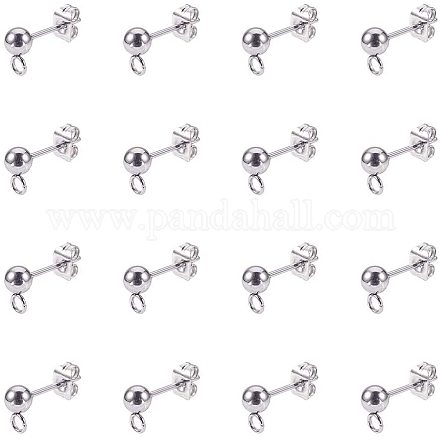 PandaHall Elite 20pcs 16x6mm 304 Stainless Steel Ear Stud Components With 304 Stainless Steel Ear Nuts Earrings Backs for Jewelry DIY Earring Making DIY-PH0020-37P-1