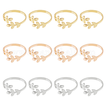 12 шт. 3-цветный набор колец-манжет в виде листовой ветки для женщин&nbsp;RJEW-HY0001-02-1