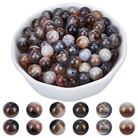 Brins de perles rondes en agate naturelle teintes et chauffées par Aricraft G-AR0001-55-1