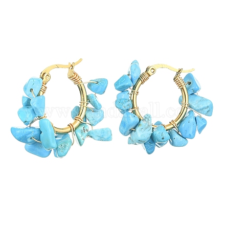 Synthetic Turquoise Chips Braided Hoop Earrings EJEW-JE04940-22-1