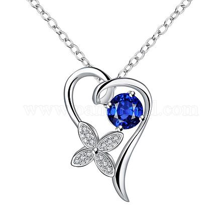 Silver Plated Brass Cubic Zirconia Heart with Flower Pendant Necklaces NJEW-BB06031-B-1