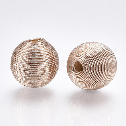 Wood Beads Covered with Polyester Cord Wire WOVE-S117-12mm-05-1