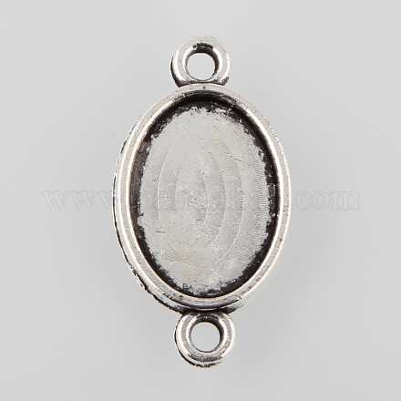 Antique Silver Tibetan Style Alloy Flat Oval Cabochon Connector Settings X-TIBE-M022-07AS-1